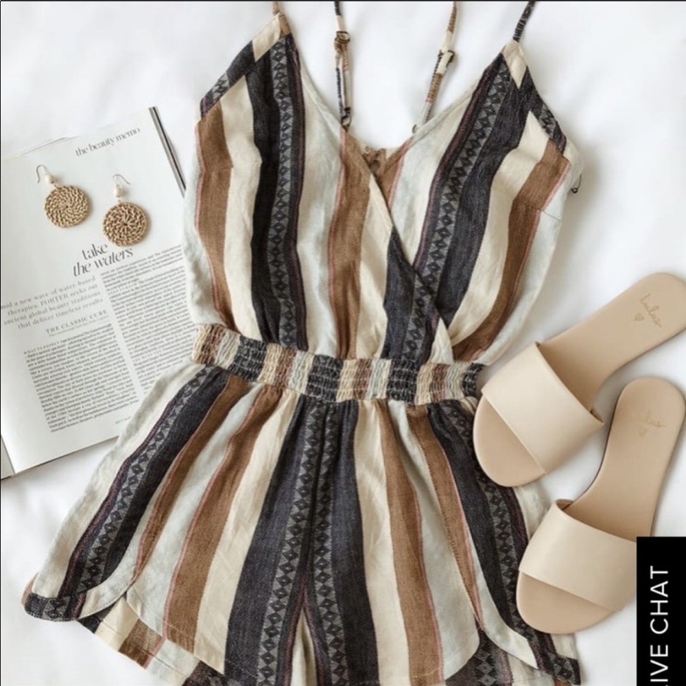 Branda navy blue striped romper. from Lulus